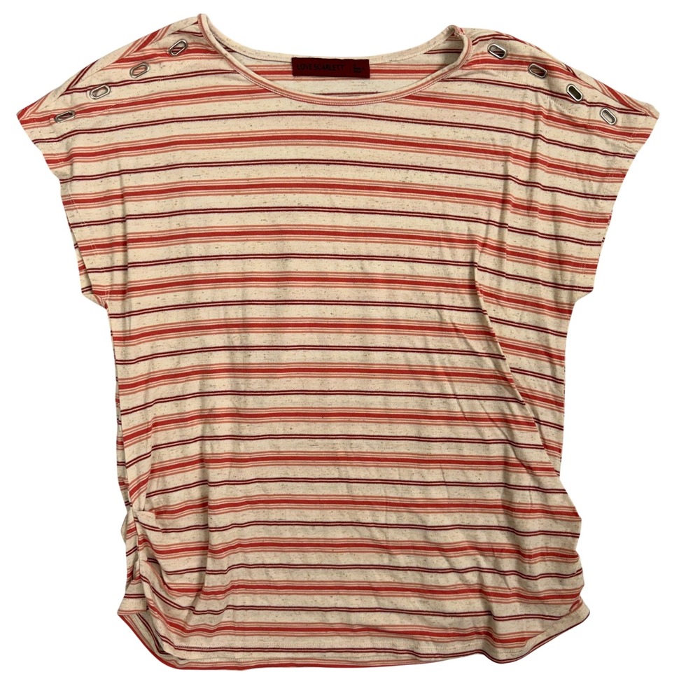 LOVE SCARLETT Striped T Shirt Womens Medium Roll Tab Sleeve Knit‎ Top